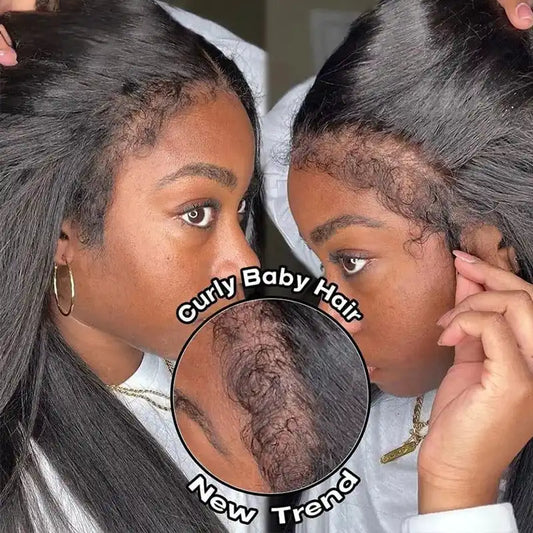 4C Edge Hairline Kinky Straight 13x4/13x6 HD Transparent Lace Front Wigs With Kinky Edges Baby Hair