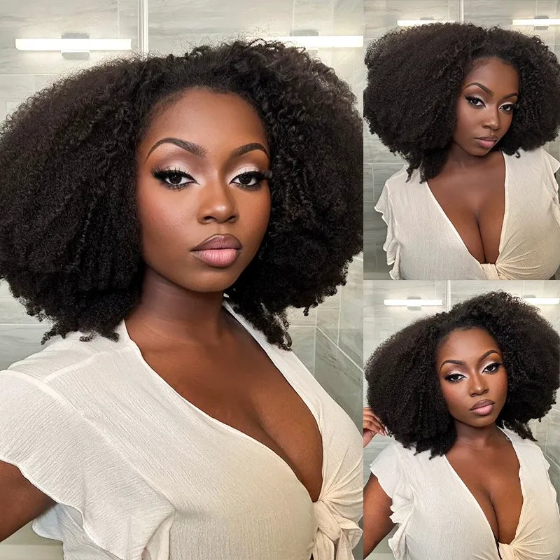 4C Curly Edge Afro Curly Flexible Fit Half Wig With Drawstring Natural Hairline Beginner Friendly