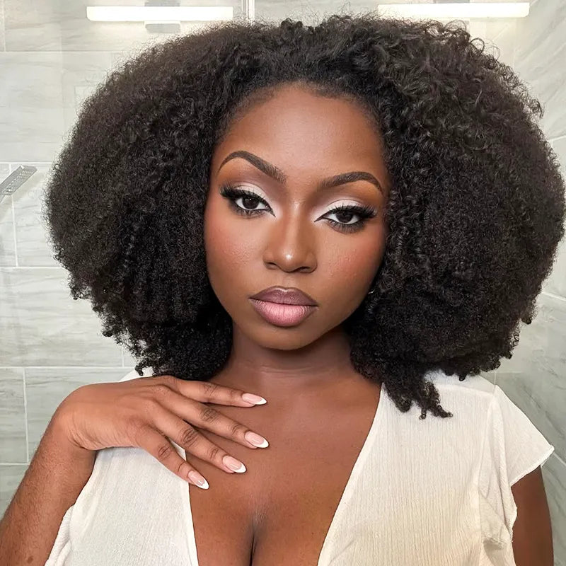 4C Curly Edge Afro Curly Flexible Fit Half Wig With Drawstring Natural Hairline Beginner Friendly