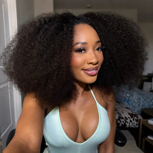 4C Curly Edge Afro Curly Flexible Fit Half Wig With Drawstring Natural Hairline Beginner Friendly
