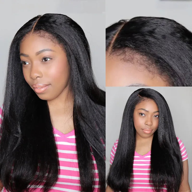 Newborn Hairline Kinky Straight Glueless 4x4 Lace Wigs Bye Bye Knots Human Hair Lace Wig