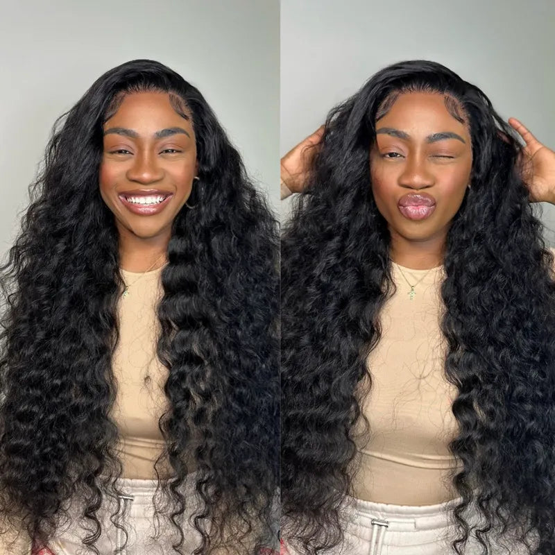 Pull Go 13x6 Full Wig Transparent Glueless Lace Loose Deep Wave Wig Natural Black Color