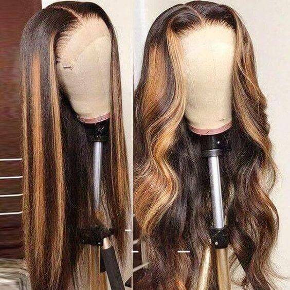 Highlight Piano Color Glueless 4*4 13*4 13*6 Closure Straight Wig 180% Brazilian Human Hair Luxurious Customization