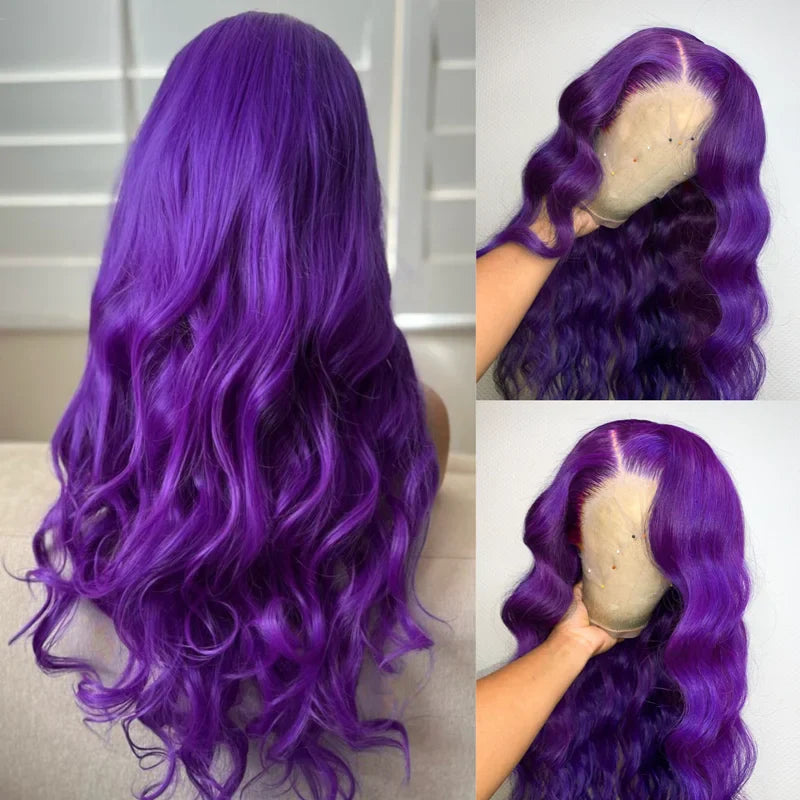 Vibrant Darker Purple Color 5*5 13*4 Transparent Lace Frontal Wigs Body Wave Human Hair