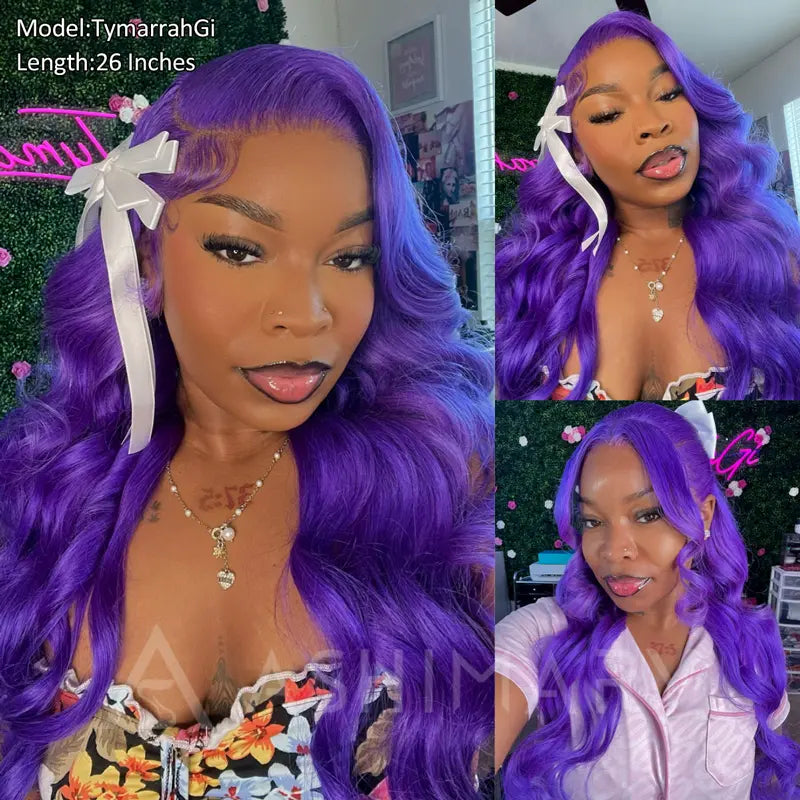 Vibrant Darker Purple Color 5*5 13*4 Transparent Lace Frontal Wigs Body Wave Human Hair