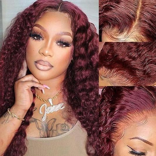 Deep Wave Dark 99J Burgundy 13*4 13*6 Frontal Wigs Ashimary Virgin Hair For Women