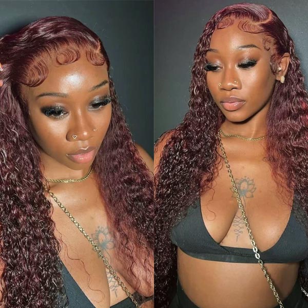 Deep Wave Dark 99J Burgundy 4x4 & 5x5 & 6x6 Frontal Wigs Ashimary Virgin Hair For Women