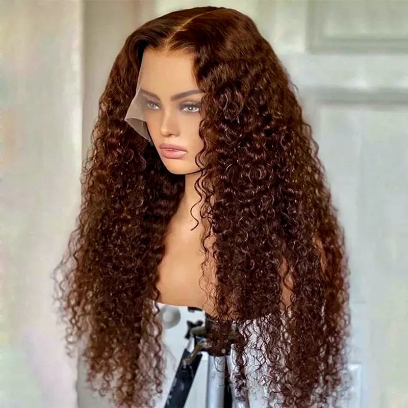 360 Lace Frontal 4# Chocolate Brown Wig Deep Wave Human Hair Wigs Transparent Lace Straight Wig