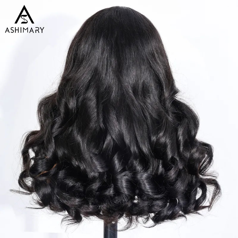 Pull Go 13x6 Full Glueless Wig Transparent Lace Front Wigs Body Wave Natural Black Ashimary Hair