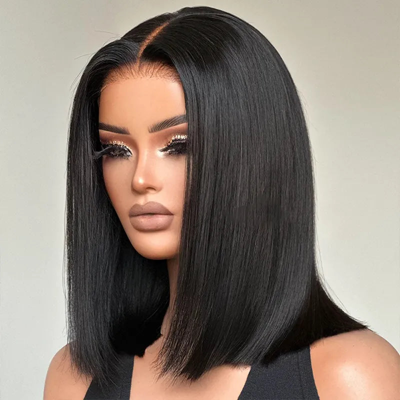 Double Drawn High Density Pre-Cut Lace Bob 13x4 Pull Go Transparent Lace Frontal Wigs Pre Bleached Knots