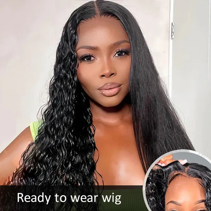 Ready to Wear Magic Wet and Wavy Pre Cut Lace Water Wave 2 in 1 Dry Straight & Wet Curly Wig with Pre Bleached Knots & Plucked Hairline