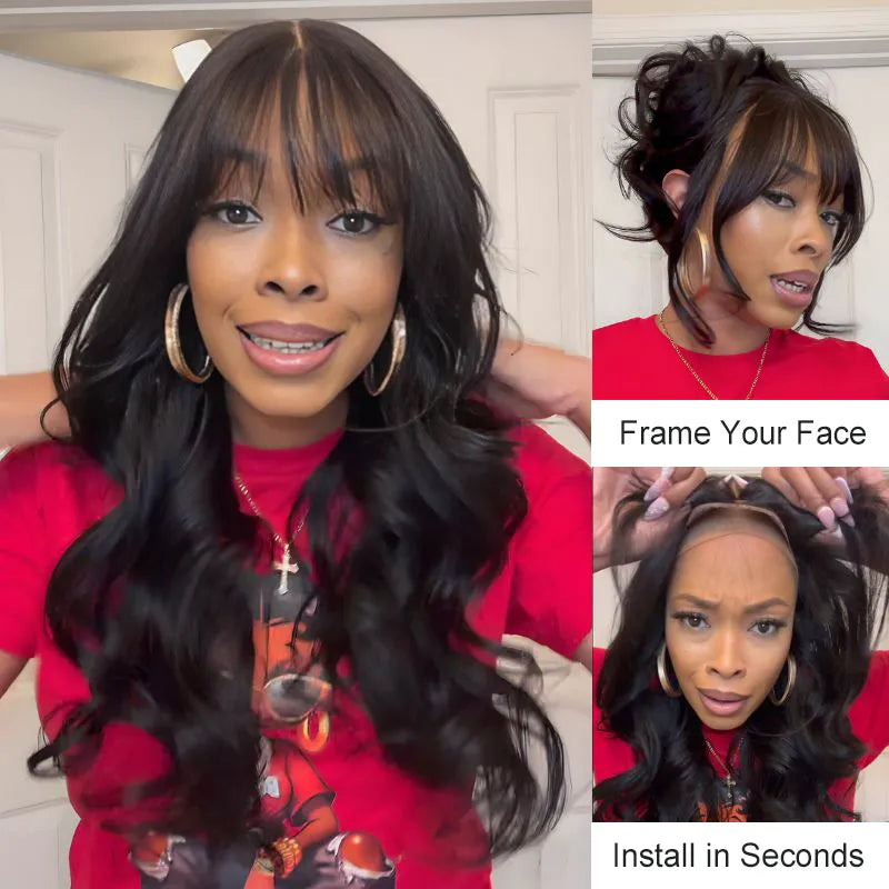 Body Wave with Bangs 6x4.5 Lace Closure Wig Glueless Human Hair Face-Framing Natural Look
