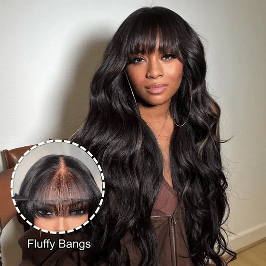 Body Wave with Bangs 6x4.5 Lace Closure Wig Glueless Human Hair Face-Framing Natural Look