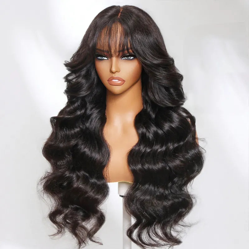 Body Wave with Bangs 6x4.5 Lace Closure Wig Glueless Human Hair Face-Framing Natural Look