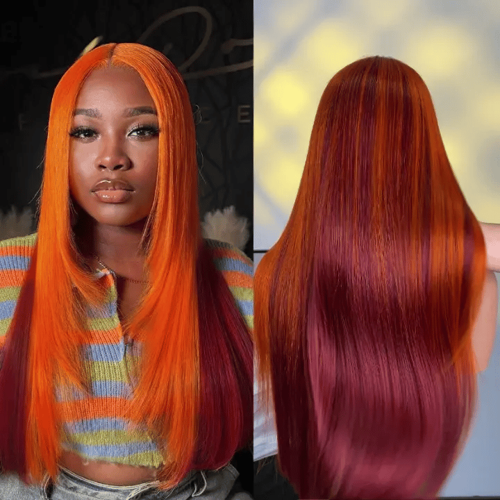 Ginger Burgundy Ombre Straight Wig 6x4.5 Transparent Glueless Lace Beginner Friendly 100% Human Hair