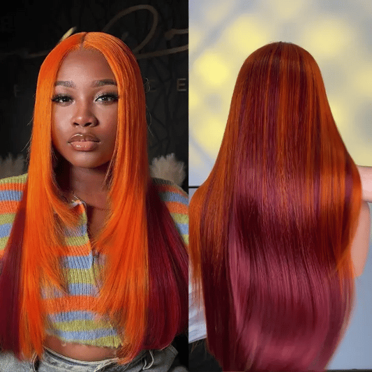 Ginger Burgundy Ombre Straight Wig 6x4.5 Transparent Glueless Lace Beginner Friendly 100% Human Hair