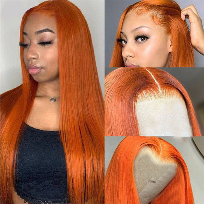Glueless Ginger Colored Straight Hair 4x4 5x5 Lace Closure Wigs Beginner Friendly