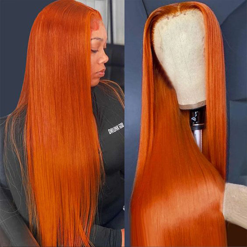 Glueless Ginger Colored Straight Hair 4x4 5x5 Lace Closure Wigs Beginner Friendly