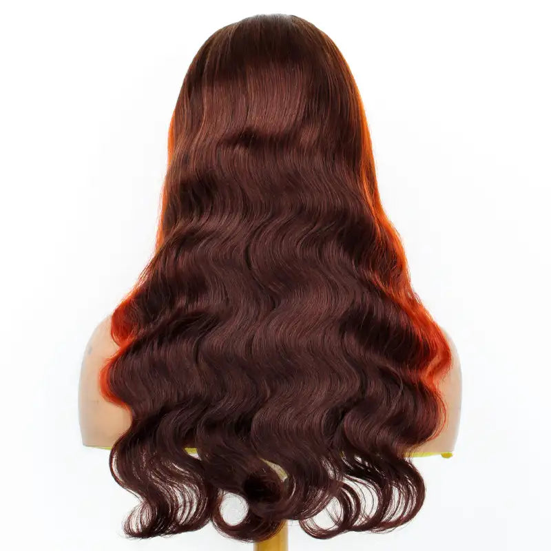 Ginger Orange Highlight Skunk Stripe on Chocolate Brown Hair 13x4 13x6 Ombre Lace Front Wigs