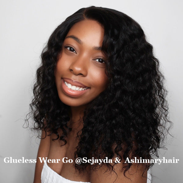 Ready-to-wear Glueless Short Deep Wave HD Transparent Lace Wig With Pre-cut Lace & Pre Plucked Hairline & Bleached Knots