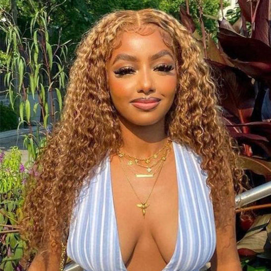 Ready to Wear Quick&Easy Wear Go Highlight Deep Wave 13x4 Lace Front Wig With Pre Bleach Knots & Plucked Hairline & Pre-cut lace