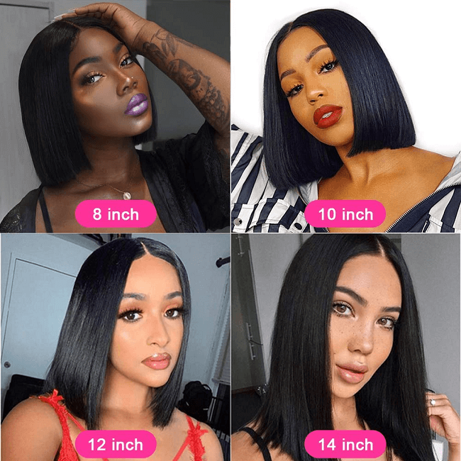 Glueless Double Drawn Blunt Cut Bob Transparent Lace Wig 10A Double Drawn High Density Human Hair