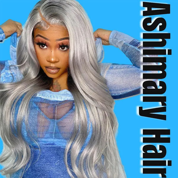 Grey Lace Front Wig Transparent Lace Body Wave Wig Ashimary Human Hair