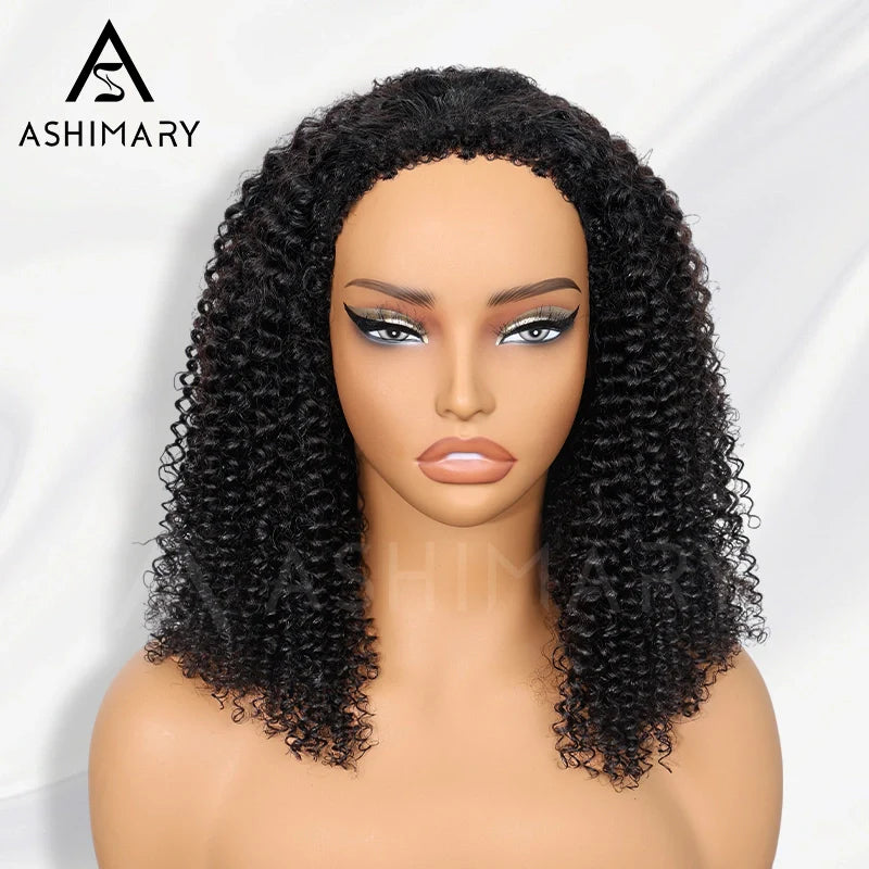 Half Wig with Drawstring Kinky Curly Ready To Go Wig 3 in 1 Half Wig Human Hair Affordable Wig