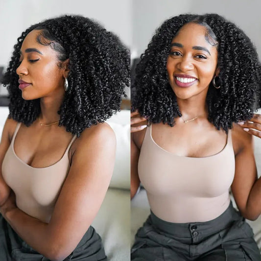 Half Wig with Drawstring Kinky Curly Ready To Go Wig 3 in 1 Half Wig Human Hair Affordable Wig