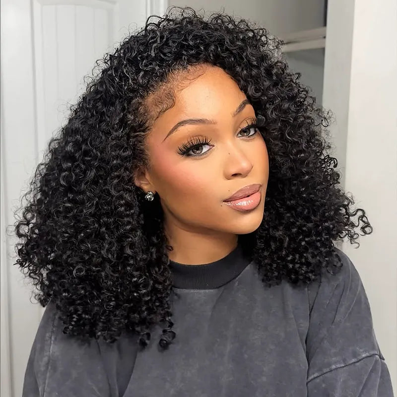 Half Wig with Drawstring Kinky Curly Ready To Go Wig 3 in 1 Half Wig Human Hair Affordable Wig