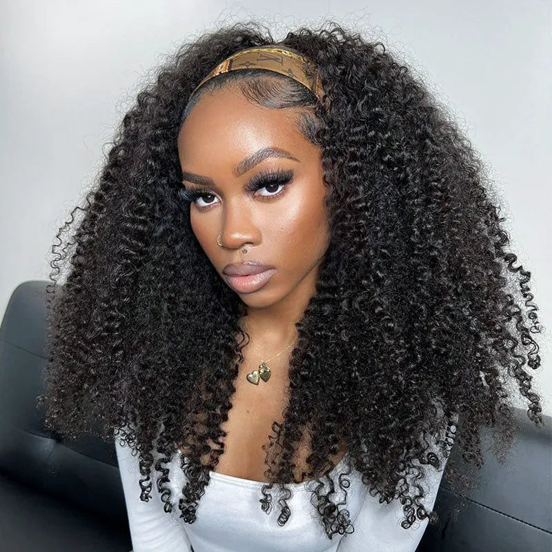 Half Wig with Drawstring Kinky Curly Ready To Go Wig 3 in 1 Half Wig Human Hair Affordable Wig