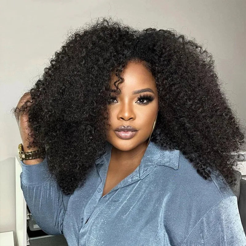 Half Wig with Drawstring Kinky Curly Ready To Go Wig 3 in 1 Half Wig Human Hair Affordable Wig