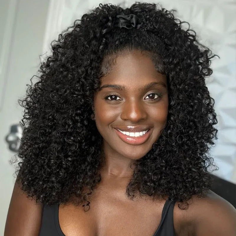 Half Wig with Drawstring Kinky Curly Ready To Go Wig 3 in 1 Half Wig Human Hair Affordable Wig