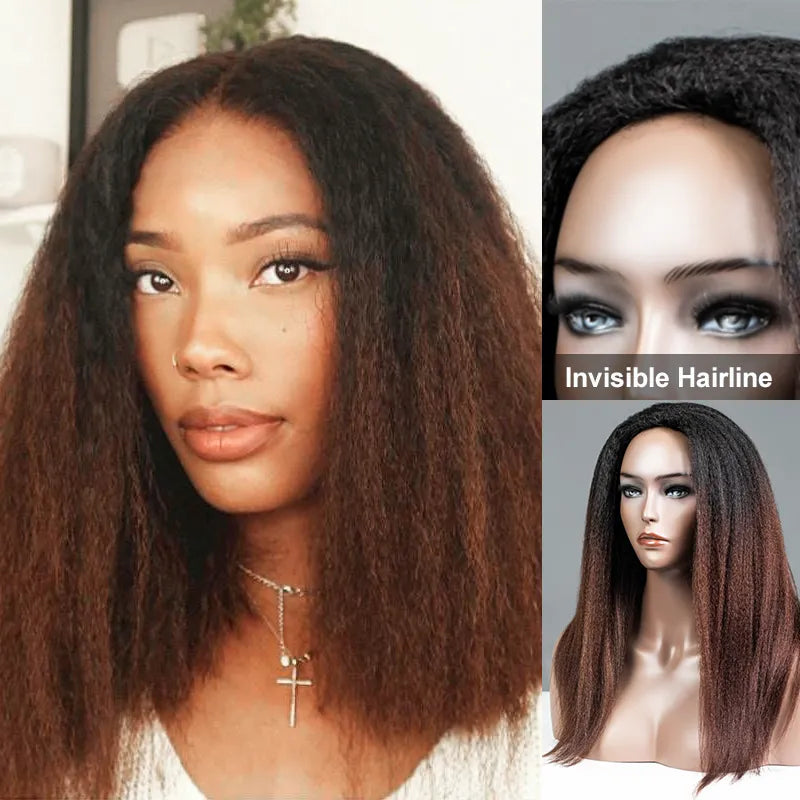 Half Wig with Drawstring Kinky Curly Ready To Go Wig 3 in 1 Half Wig Human Hair Affordable Wig