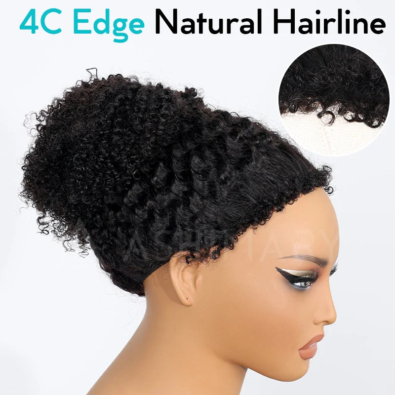 Half Wig with Drawstring Kinky Curly Ready To Go Wig 3 in 1 Half Wig Human Hair Affordable Wig