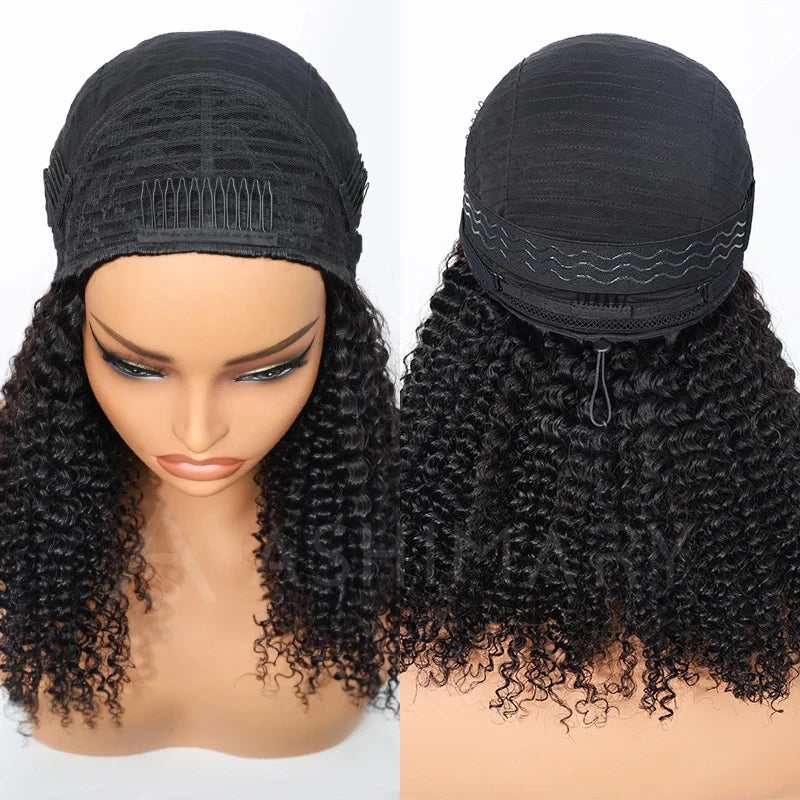 Half Wig with Drawstring Kinky Curly Ready To Go Wig 3 in 1 Half Wig Human Hair Affordable Wig
