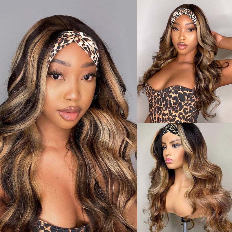 Highlight Piano Color Headband Glueless Wig 180% Brazilian Human Hair Luxurious Customization