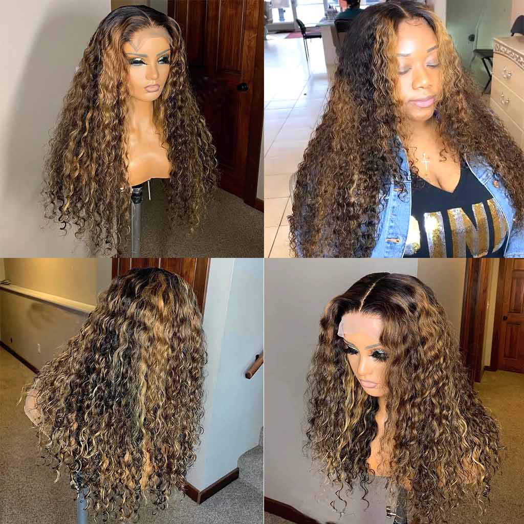 Highlight Deep Wave Glueless 4*4 13*4 13*6 Lace Wigs 180% Brazilian Human Hair Luxurious Customization