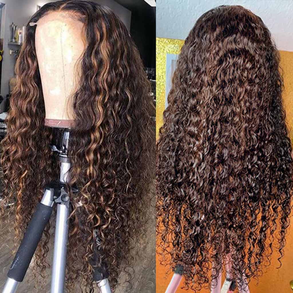 Highlight Deep Wave Glueless 4*4 13*4 13*6 Lace Wigs 180% Brazilian Human Hair Luxurious Customization