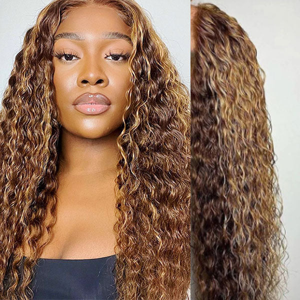 Ready to Wear Quick&Easy Wear Go Highlight Deep Wave 13x4 Lace Front Wig With Pre Bleach Knots & Plucked Hairline & Pre-cut lace