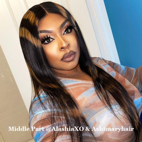 Blonde Highlight Patches 13*4 13*6 Transparent Lace Front Straight Human Hair Wigs