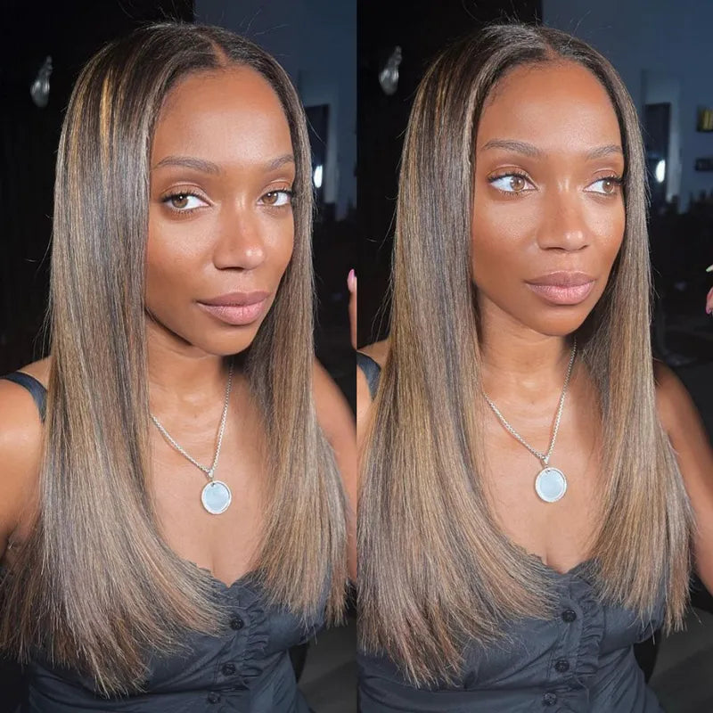 Ashimary Layer Cut 5x5 Transparent Lace Highlight Salon Fashion Wig 180% Density