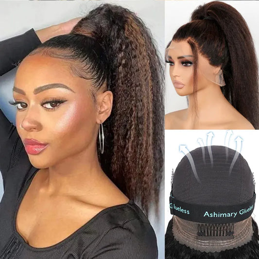 Highlight Kinky Straight Invisi Strap 360 Skin Lace Frontal Glueless Wig Pre Everything Human Hair Wig