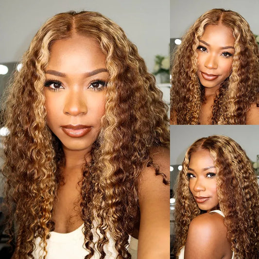 Trendy Ready to Wear Blonde Highlight Glueless Pre Cut Lace Body Wave Wigs with Pre Plucked Hairline & Bleached Knots