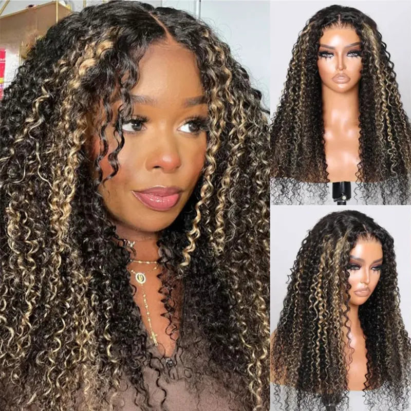 Trendy Ready to Wear Blonde Highlight Glueless Pre Cut Lace Body Wave Wigs with Pre Plucked Hairline & Bleached Knots