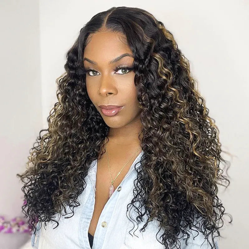 Trendy Ready to Wear Blonde Highlight Glueless Pre Cut Lace Body Wave Wigs with Pre Plucked Hairline & Bleached Knots