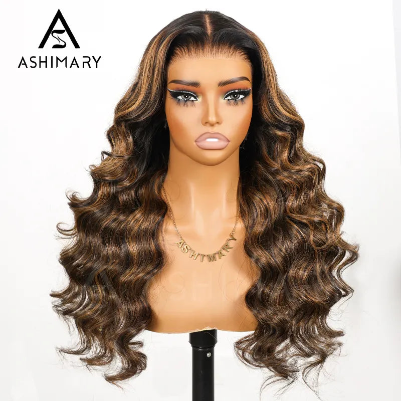 Balayage Highlights Dark Roots Body Wave 360 Skin Lace Frontal with Invisi Strap Human Hair Wig