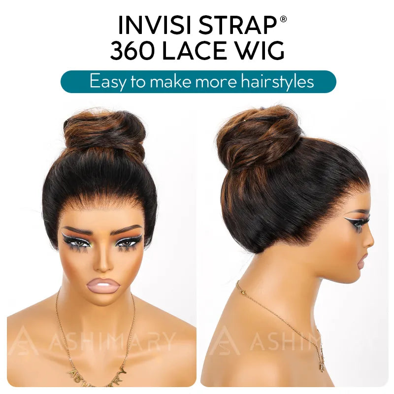 Balayage Highlights Dark Roots Body Wave 360 Skin Lace Frontal with Invisi Strap Human Hair Wig