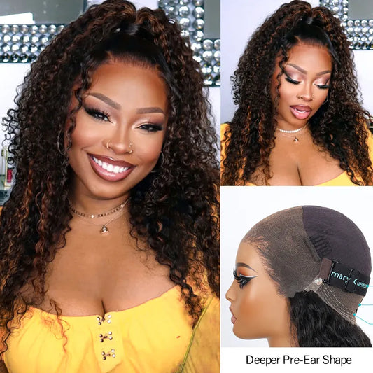 Ashimary 360 Skin Lace Cozy Invisi Strap Deep Wave Dark Highlight Pre Everthing 360 Lace Frontal Glueless Install Wig