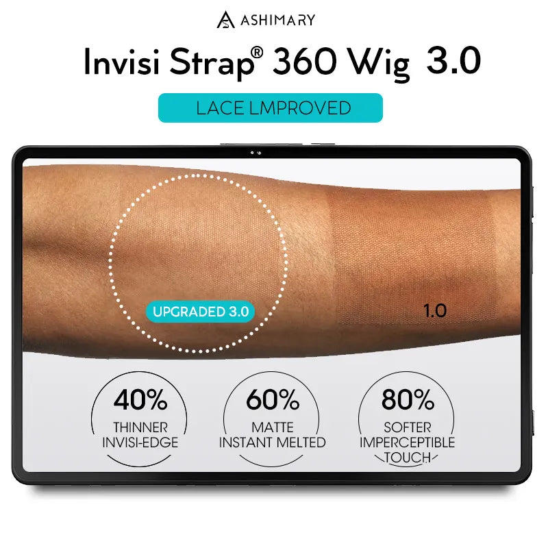 Ashimary 360 Invisi Strap Upgrade Glueless Highlight Brown Kinky Straight Lace Frontal Wig With Pre-Bleached Seamless Knots 4D Auto-Fit Cap